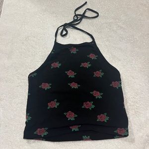 Halter crop top with red roses